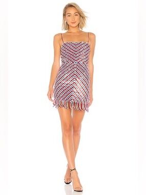 XAVI MINI DRESS X BY NBD Striped Spaghetti Strap Mini, Red, White & Blue, USA
